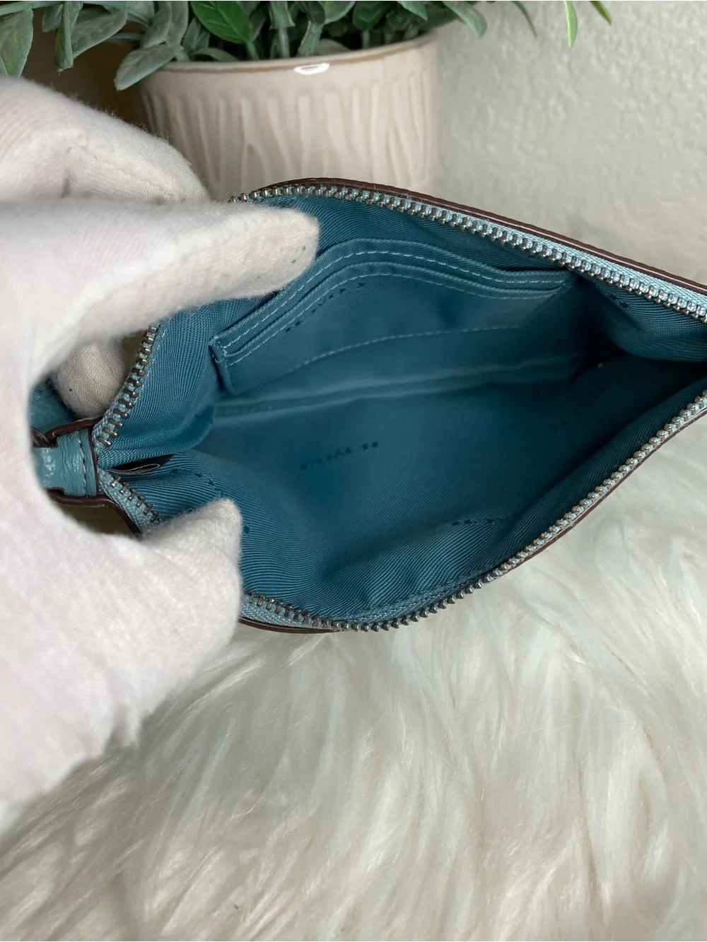 COACH Teal Leather Wristlet Pouch